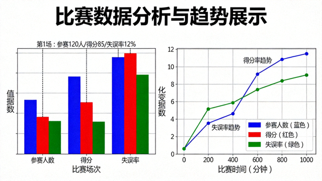 比赛数据分析图表与趋势曲线展示画面